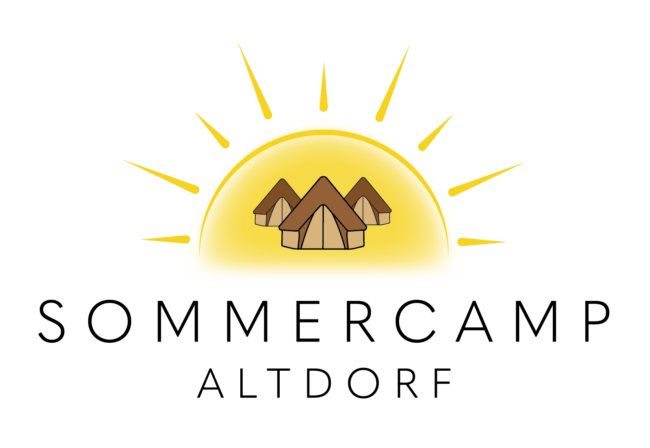 Drei Zelte innerhalb einer Sonne mit Text Sommercamp Altdorf