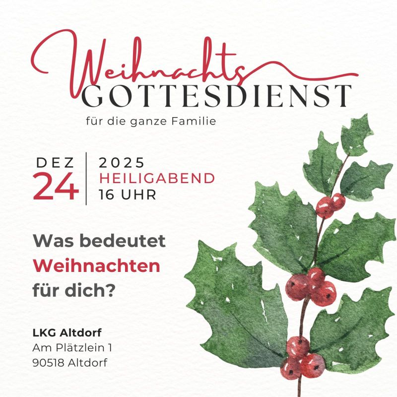 Einladung zum Weihnachtsgottesdienst für die ganze Familie an Heiligabend