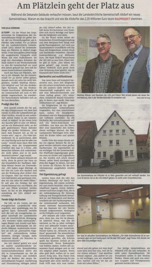 Zeitungsartikel zum Gemeindehausneubau